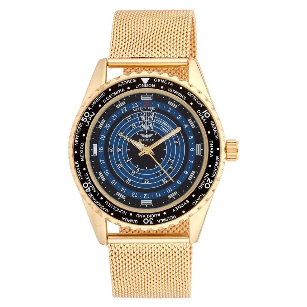 #21 NIB Gianello Spiral Velocity 41 Mesh Watch Gold Tone